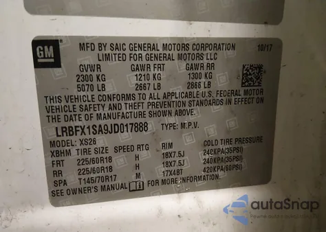 2018 Buick Envision Essence from USA, damaged, VIN LRBFX1SA9JD017888